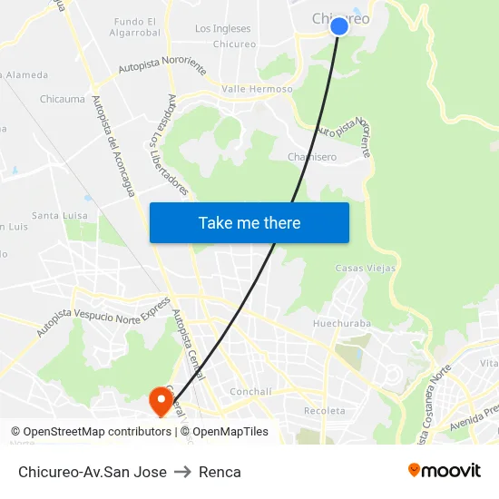 Chicureo-Av.San Jose to Renca map