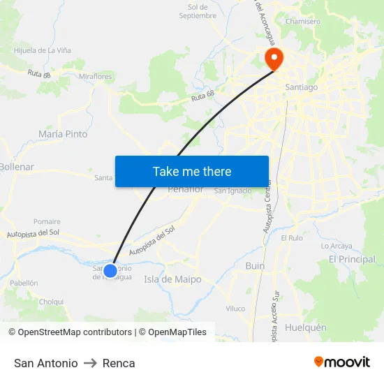 San Antonio to Renca map