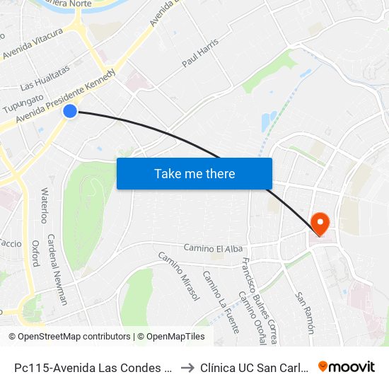 Pc115-Avenida Las Condes / Esq. Psje. Las Condes to Clínica UC San Carlos De Apoquindo map