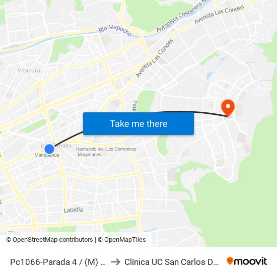 Pc1066-Parada 4 / (M) Manquehue to Clínica UC San Carlos De Apoquindo map