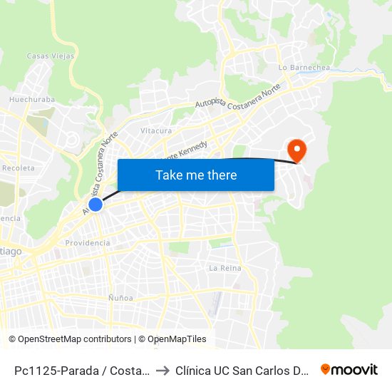 Pc1125-Parada / Costanera Center to Clínica UC San Carlos De Apoquindo map