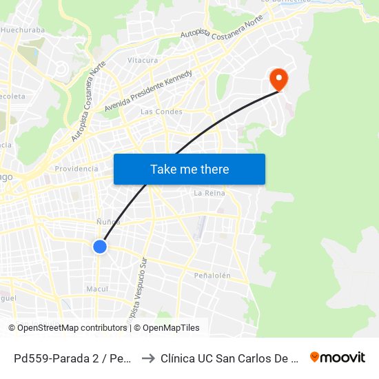 Pd559-Parada 2 / Pedagógico to Clínica UC San Carlos De Apoquindo map