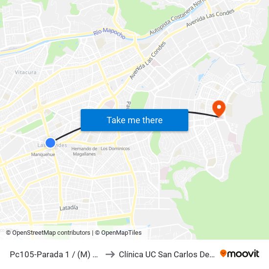 Pc105-Parada 1 / (M) Manquehue to Clínica UC San Carlos De Apoquindo map