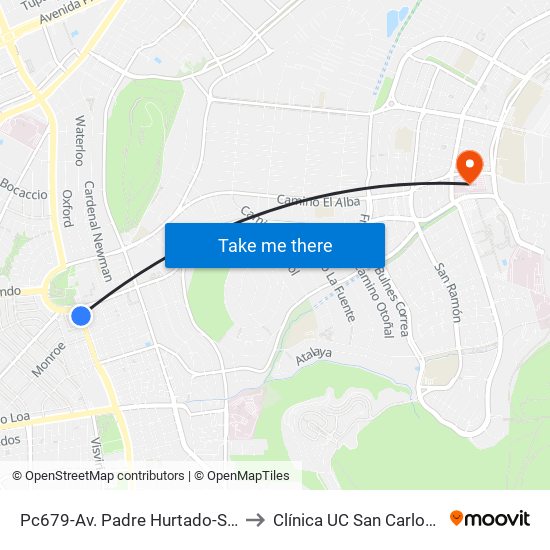 Pc679-Av. Padre Hurtado-Sur / Esq. Patagonia to Clínica UC San Carlos De Apoquindo map