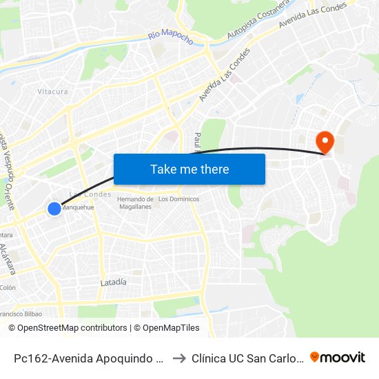 Pc162-Avenida Apoquindo / Esq. Rosa O'Higgins to Clínica UC San Carlos De Apoquindo map
