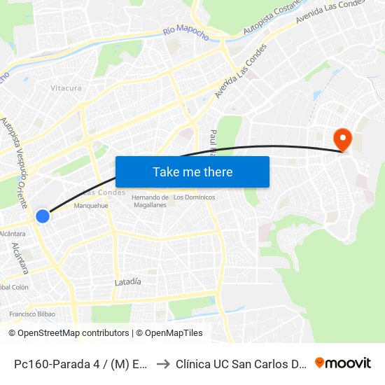 Pc160-Parada 4 / (M) Escuela Militar to Clínica UC San Carlos De Apoquindo map
