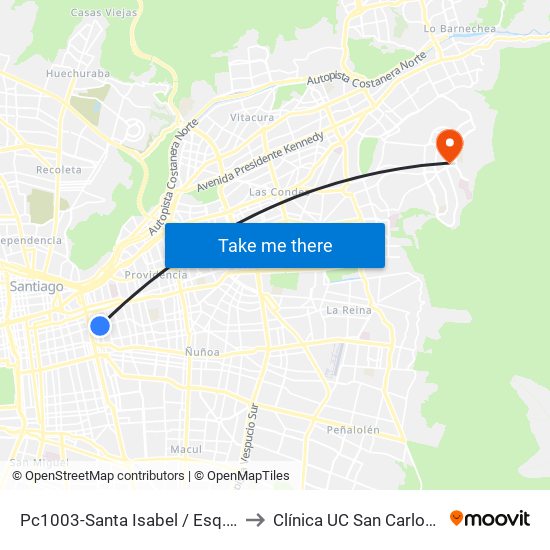 Pc1003-Santa Isabel / Esq. Avenida Seminario to Clínica UC San Carlos De Apoquindo map