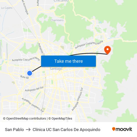 San Pablo to Clínica UC San Carlos De Apoquindo map