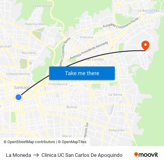 La Moneda to Clínica UC San Carlos De Apoquindo map