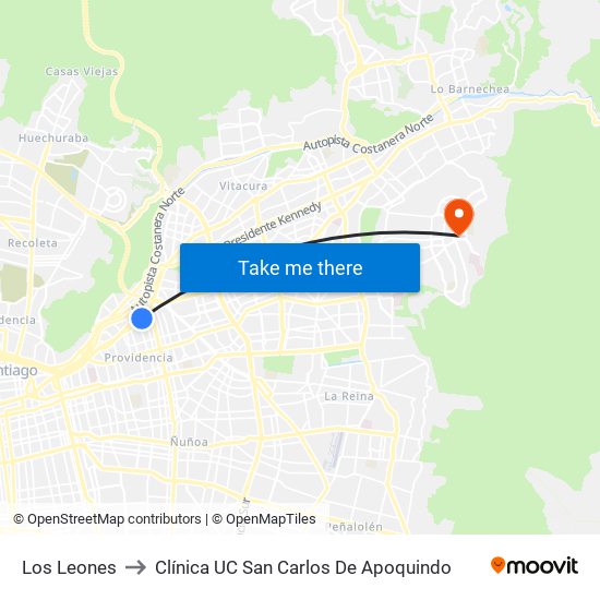Los Leones to Clínica UC San Carlos De Apoquindo map