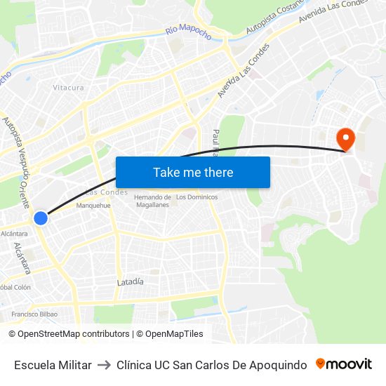Escuela Militar to Clínica UC San Carlos De Apoquindo map