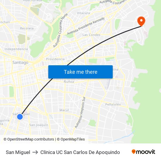 San Miguel to Clínica UC San Carlos De Apoquindo map