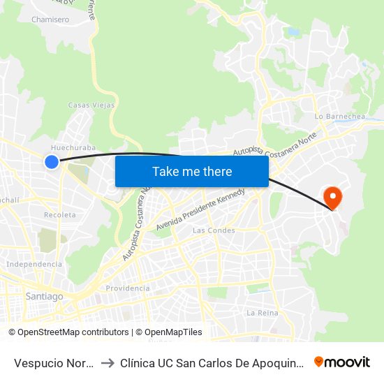 Vespucio Norte to Clínica UC San Carlos De Apoquindo map
