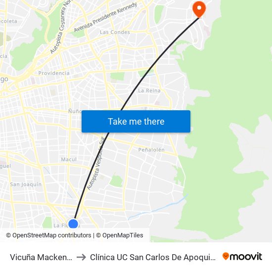 Vicuña Mackenna to Clínica UC San Carlos De Apoquindo map