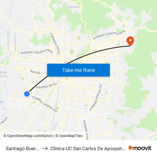 Santiago Bueras to Clínica UC San Carlos De Apoquindo map