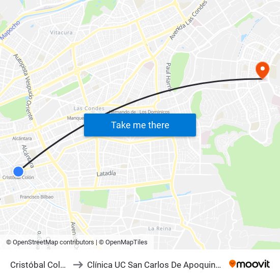 Cristóbal Colón to Clínica UC San Carlos De Apoquindo map