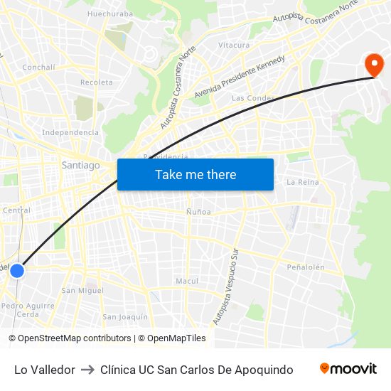 Lo Valledor to Clínica UC San Carlos De Apoquindo map