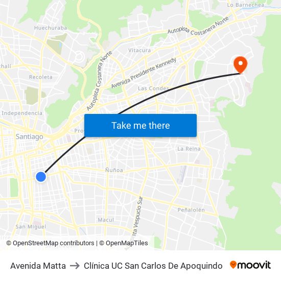 Avenida Matta to Clínica UC San Carlos De Apoquindo map