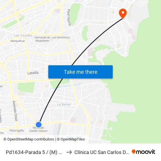 Pd1634-Parada 5 / (M) Fdo.Castillo V. to Clínica UC San Carlos De Apoquindo map