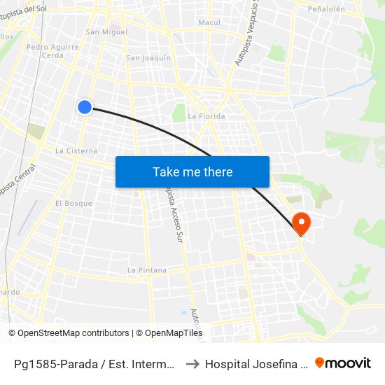 Pg1585-Parada / Est. Intermodal Lo Ovalle to Hospital Josefina Martínez map