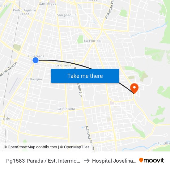 Pg1583-Parada / Est. Intermodal La Cisterna to Hospital Josefina Martínez map