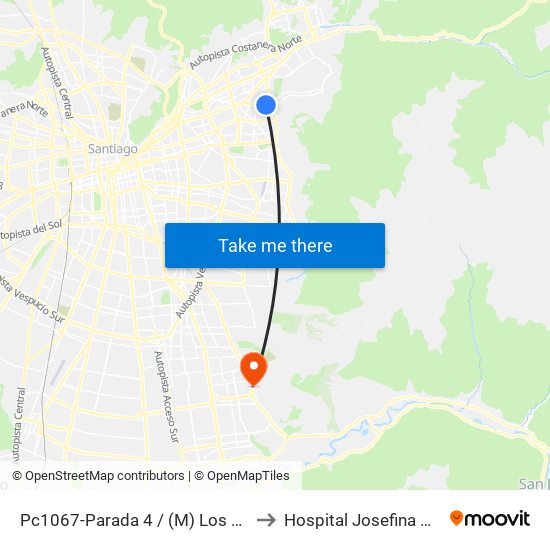 Pc1067-Parada 4 / (M) Los Dominicos to Hospital Josefina Martínez map