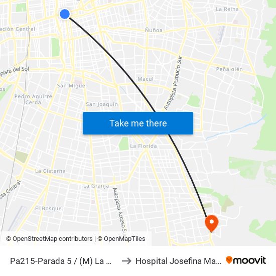 Pa215-Parada 5 / (M) La Moneda to Hospital Josefina Martínez map