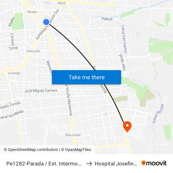 Pe1282-Parada / Est. Intermodal De La Florida to Hospital Josefina Martínez map