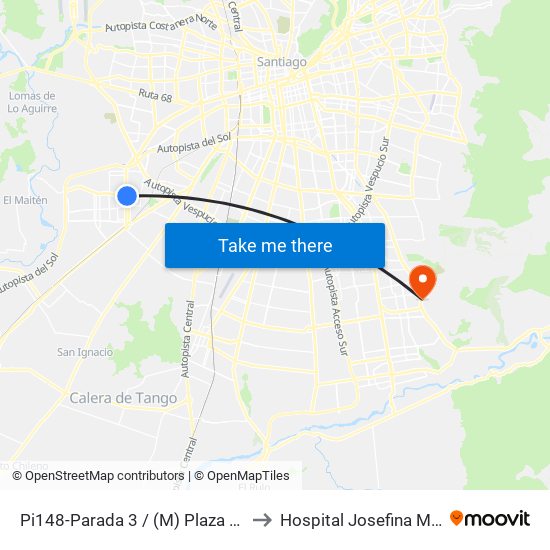Pi148-Parada 3 / (M) Plaza De Maipú to Hospital Josefina Martínez map