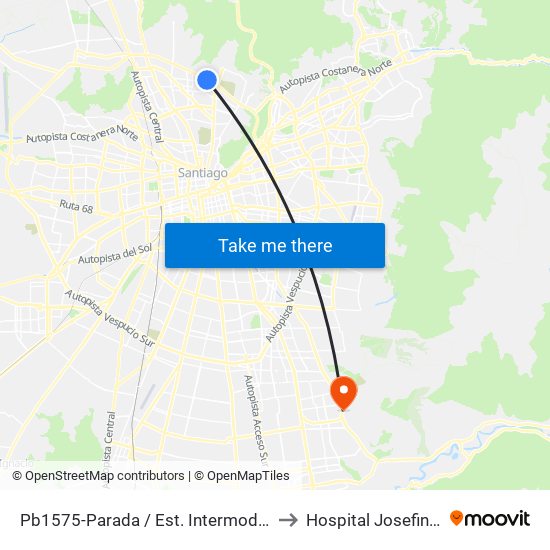 Pb1575-Parada / Est. Intermodal Vespucio Norte to Hospital Josefina Martínez map