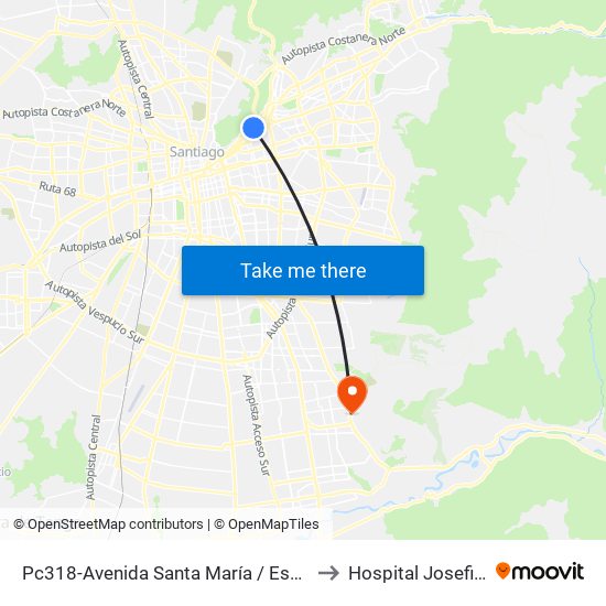 Pc318-Avenida Santa María / Esq. Av. Pedro De Valdivia to Hospital Josefina Martínez map