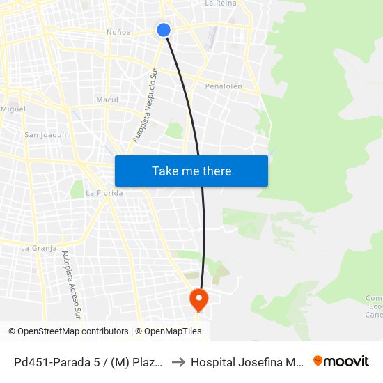 Pd451-Parada 5 / (M) Plaza Egaña to Hospital Josefina Martínez map