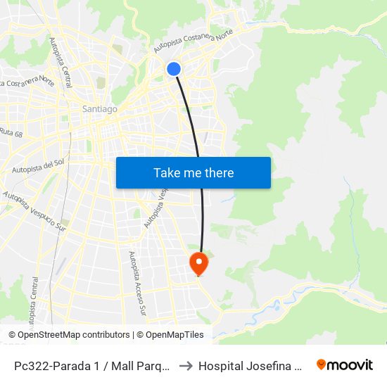 Pc322-Parada 1 / Mall Parque Arauco to Hospital Josefina Martínez map