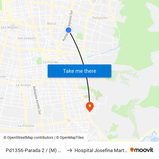 Pd1356-Parada 2 / (M) Quilín to Hospital Josefina Martínez map
