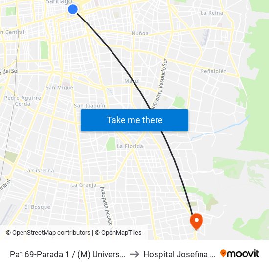 Pa169-Parada 1 / (M) Universidad Católica to Hospital Josefina Martínez map