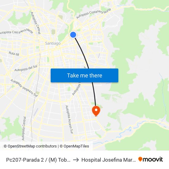 Pc207-Parada 2 / (M) Tobalaba to Hospital Josefina Martínez map