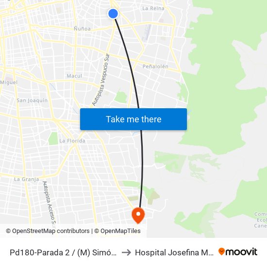 Pd180-Parada 2 / (M) Simón Bolívar to Hospital Josefina Martínez map