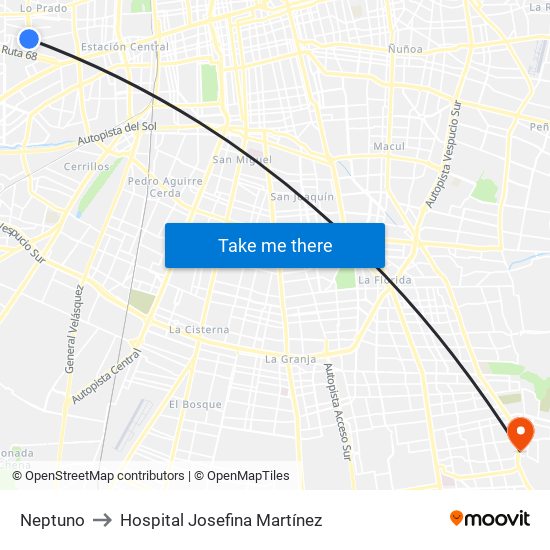 Neptuno to Hospital Josefina Martínez map