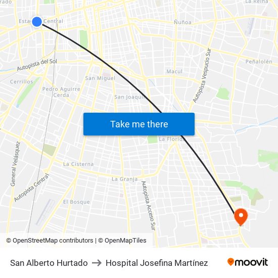 San Alberto Hurtado to Hospital Josefina Martínez map