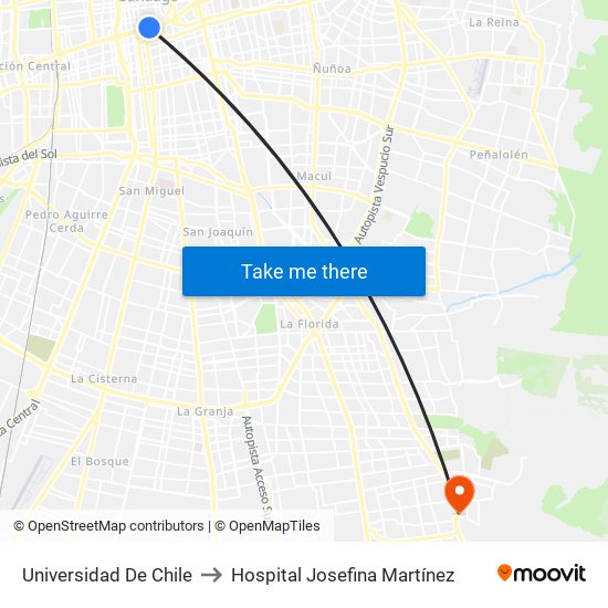 Universidad De Chile to Hospital Josefina Martínez map