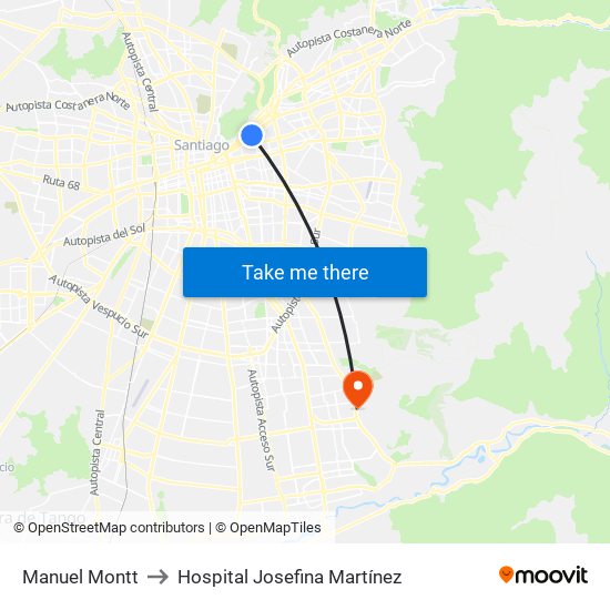 Manuel Montt to Hospital Josefina Martínez map