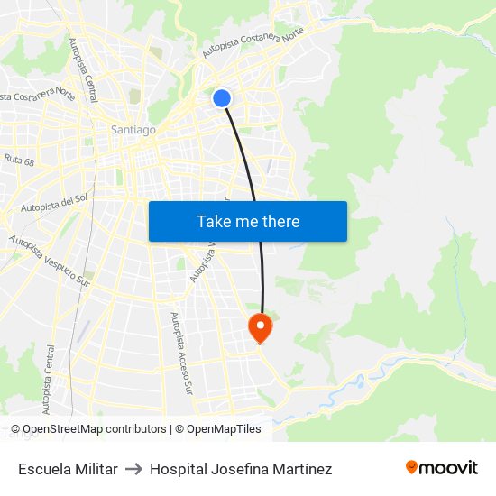 Escuela Militar to Hospital Josefina Martínez map