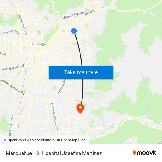 Manquehue to Hospital Josefina Martínez map
