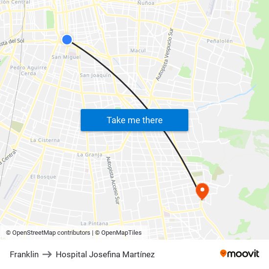 Franklin to Hospital Josefina Martínez map