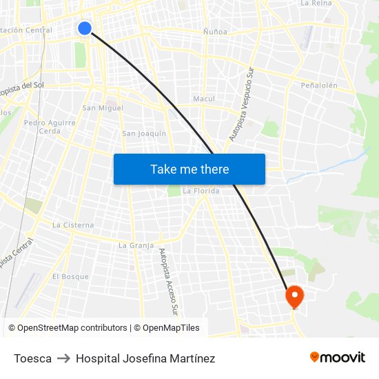 Toesca to Hospital Josefina Martínez map