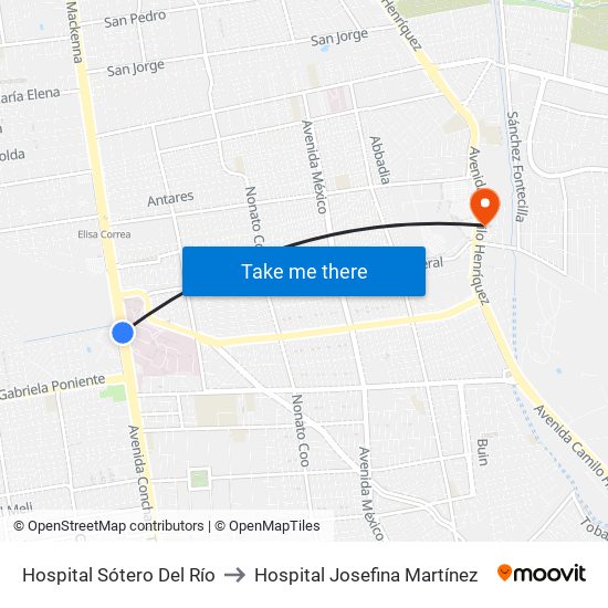 Hospital Sótero Del Río to Hospital Josefina Martínez map