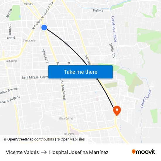 Vicente Valdés to Hospital Josefina Martínez map