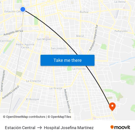 Estación Central to Hospital Josefina Martínez map