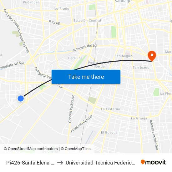 Pi426-Santa Elena / Esq. Nueva San Martín to Universidad Técnica Federico Santa María, Campus San Joaquín map