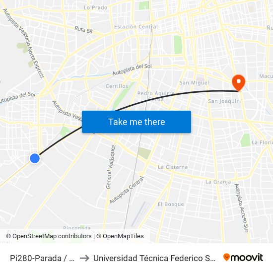 Pi280-Parada / Goodyear - Maipú to Universidad Técnica Federico Santa María, Campus San Joaquín map